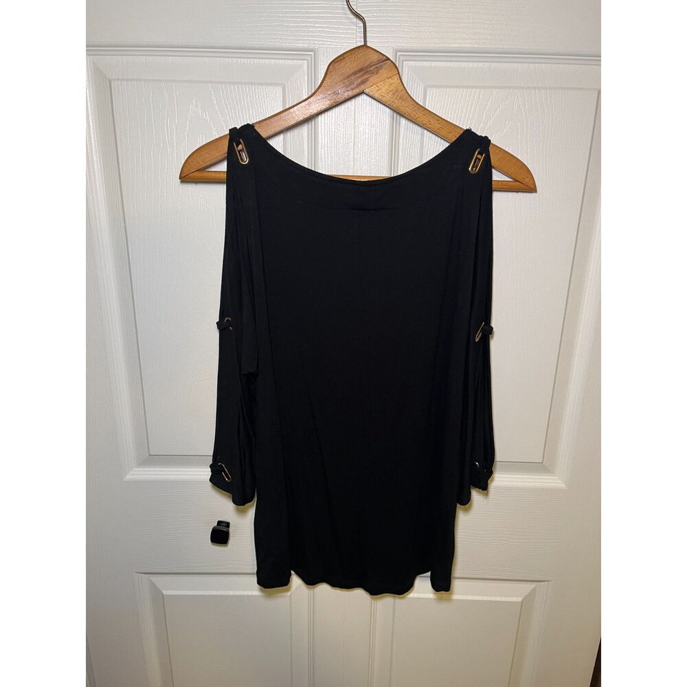 Cable & Gauge Black Cold Shoulder Blouse Women’s Size Small Gold Hardware